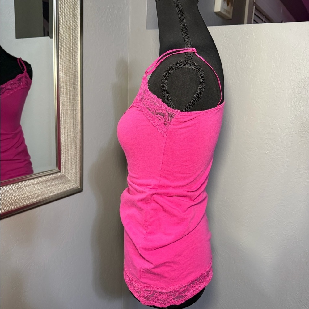 VTG Deb Y2K Lace Trim Pink Cami Tank Top Size Medium. - Picture 4 of 5